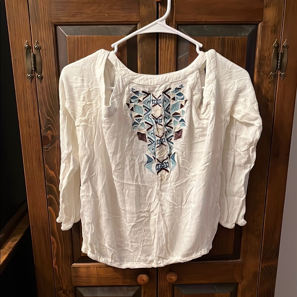 Embroidered White Women's Top